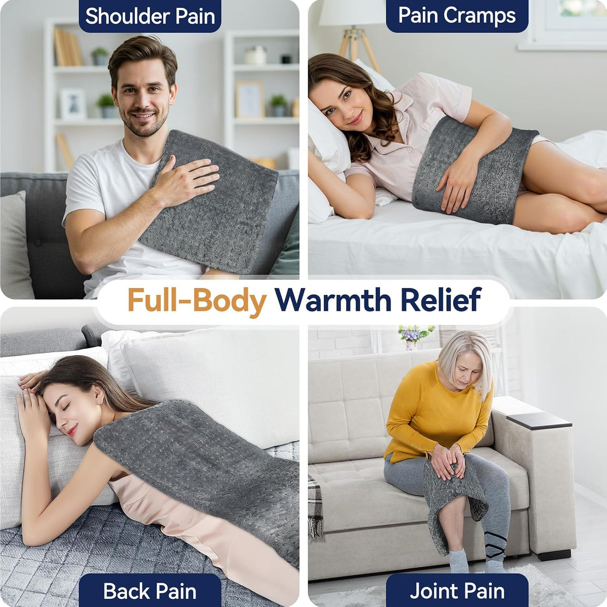 Heating Pad for Back, 17 x 33 in,9 Heat Settings,4 Timer, Gray