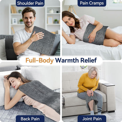 Heating Pad for Back, 17 x 33 in,9 Heat Settings,4 Timer, Gray