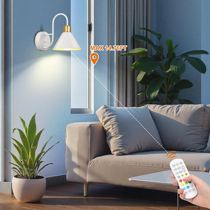 Frideko Rechargeable Wall Sconces Set of Two with Remote, RGB 15 Colors Dimmable Battery Operated Wall Lights for Living Room Bedroom, Indoor Black Wall Lamp with Timer Wireless