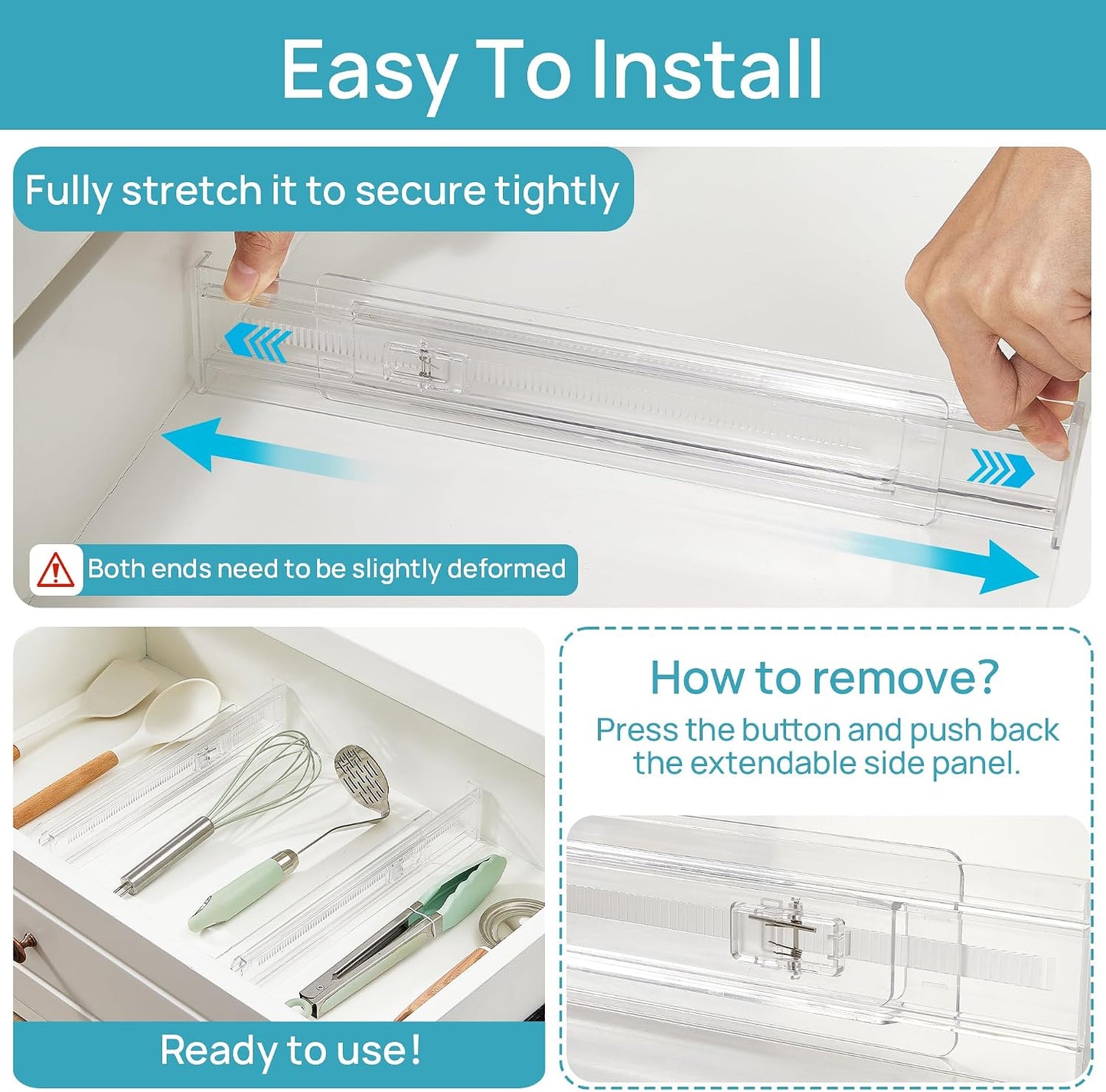 Vtopmart 12 Pack Drawer Dividers for Clothes, 4" High 10.2"-16.5" Adjustable Expandable Dresser Drawer Organizer, Clear Plastic Separators for Dresser, Baby Clothing, Underwear, Cosmetic, Toiletries | Expandable Dresser Drawer Organizer, Clear Plastic