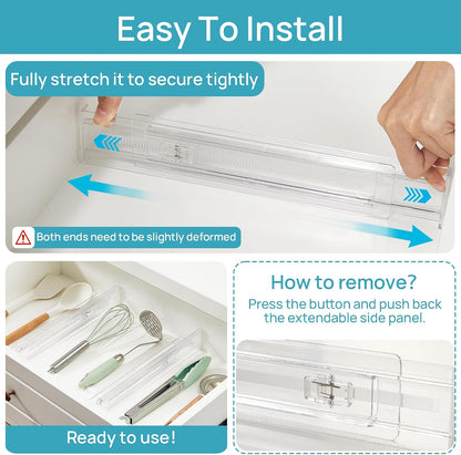 Vtopmart 12 Pack Drawer Dividers for Clothes, 4" High 10.2"-16.5" Adjustable Expandable Dresser Drawer Organizer, Clear Plastic Separators for Dresser, Baby Clothing, Underwear, Cosmetic, Toiletries | Expandable Dresser Drawer Organizer, Clear Plastic