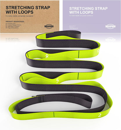 Non Elastic Stretching Strap with Loops - Yoga Straps for Physical Therapy, Durable Stretch Bands for Exercise, Flexibility Training, Hamstring & Leg Stretcher, Yoga/Pilates/Gymnastics
