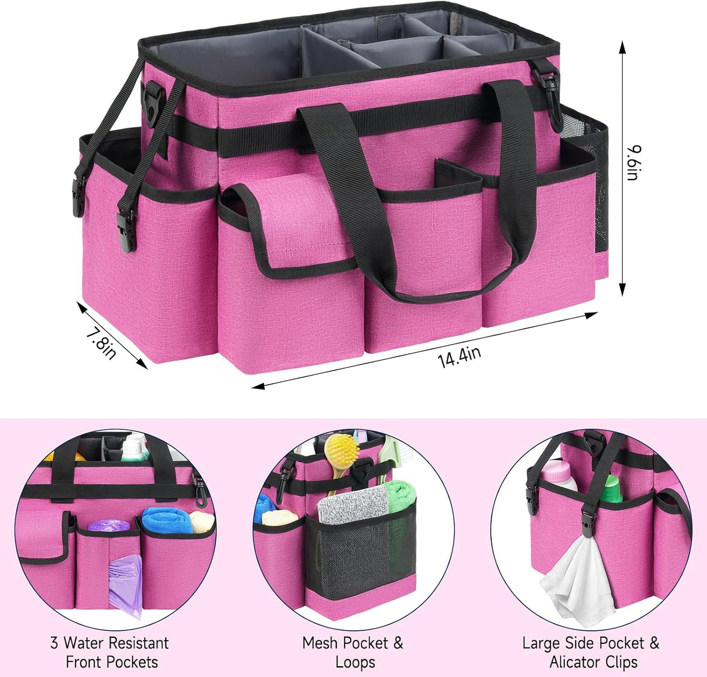 Cleaning Caddy Bag,Large Cleaning Supplies Organizer with Handle for Housekeepers,Purple