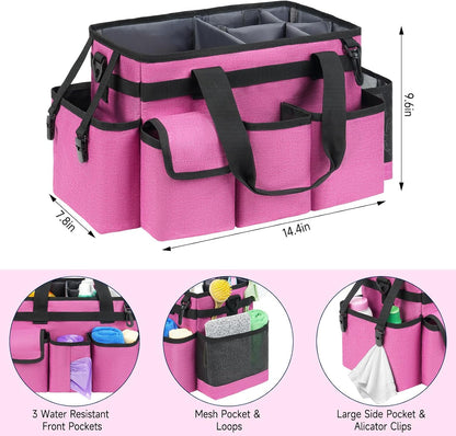 Cleaning Caddy Bag,Large Cleaning Supplies Organizer with Handle for Housekeepers,Purple