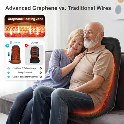 COMFIER Vibration Back Massager with Heat, 10-Motor Massage Seat Cushion for Chair, Graphene Heated Massage Chair Pad for Back, Lumbar & Thighs, 5 Modes, 3 Intensities, Home Office Recliner Gift