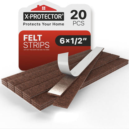 X-Protector Felt Furniture Pads - 20 PCS 6 x 1/2" - Premium Felt Strips | with Adhesive Backing - Rectangular Furniture Pads for Hardwood Floors - Cut Furniture Felt Pads to Size You Need! (Beige)