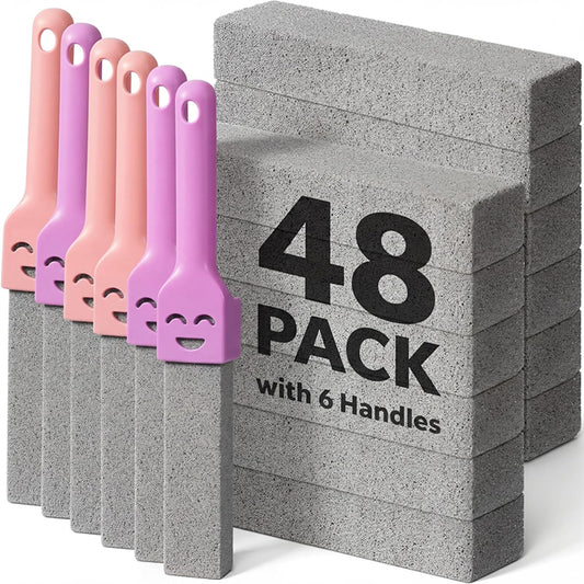 Outus 48 Pack Pumice Stone for Toilet Cleaning with 6 Reusable Handles, Powerful Pumice Cleaning Sticks for Toilets, Tubs, Sinks, Grills and Pool Tiles, Effectively Removes Hard Limescale