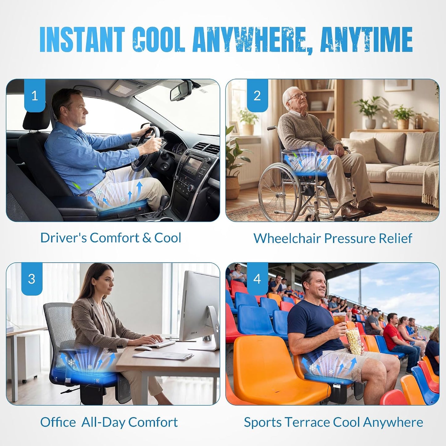 Cooling Seat Cushion with Fan, for Dad, 5V2A USB Powered (No Battery), Gel Cooling Seat Pad with 3-Speed Airflow, Plug-in Portable Seat Cushion for Office Chair, Car, Wheelchair