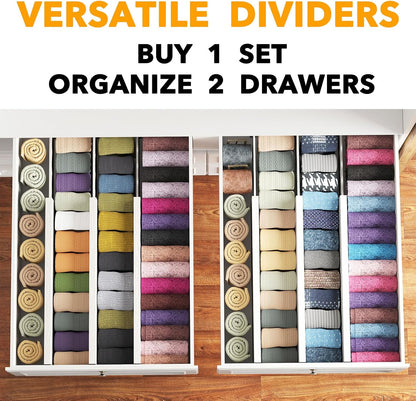 SpaceAid Bamboo Dresser Drawer Dividers 6 Pack, 4.65“ High Adjustable 12.5“-17” Drawer Organizers, Expandable Organization for Clothing, Clothes, Dressers, Natural