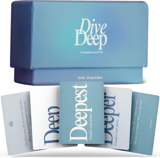 Daily Dopamine Dive Deep Conversation Cards: 105 Questions, 3 Levels for Self-Reflection, Connection & Visualization - Deep Conversations Card Game for Adults, Teens, Couples, Friends & Coworkers