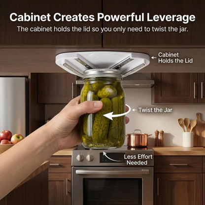 Upgraded Under Cabinet Jar Opener: One-Hand Jar & Can Opener for Stubborn Lids, Easier Grip for Tight Lids, Stainless Steel Teeth