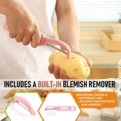 Spring Chef Swivel Potato Peeler for Kitchen w/ Soft Grip Handle, Mango | Premium Vegetable Peeler w/ Sharp Stainless Steel Blades, Multifunctional Food Peeler for Apple, Carrot, Cucumber, Fruit