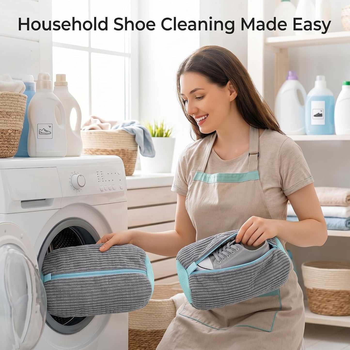 Shoe Washing Machine Bag: 2 Pack - Invisible Zipper For Family Wash | Zero Damage 2x Thick Plush Mesh | Busy Moms & Muddy Kids Footwear | Protects Laundry Drum & Resists Tears