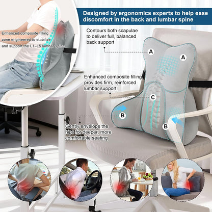Lumbar Support Pillow(Pat. Pend) – Multi-Functional Ergonomic Back Cushion for Sofa Chair, Car Seat & Sofa, Reading Pillow with Firm Multi-Zone Support to Relieve Lower Back Pain, Misty White
