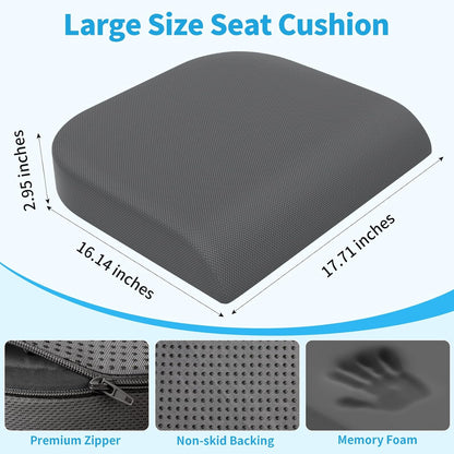 TranquilRelax Memory Foam Seat Cushion for Office Chair, 3-Inch, Black | Medium-firm Support for Long Sitting, Washable Mesh Cover, Non-slip Base, Perfect for Car Seats & Short Drivers