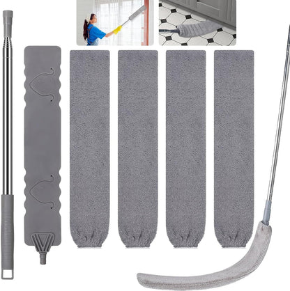 Retractable Gap Dust Cleaner, Extendable Gap Duster with 4 Microfiber Dusting Cloths Long, Under Appliances Cleaning Tools with Extendable Pole,Under Refrigerator, Furniture, High Ceiling