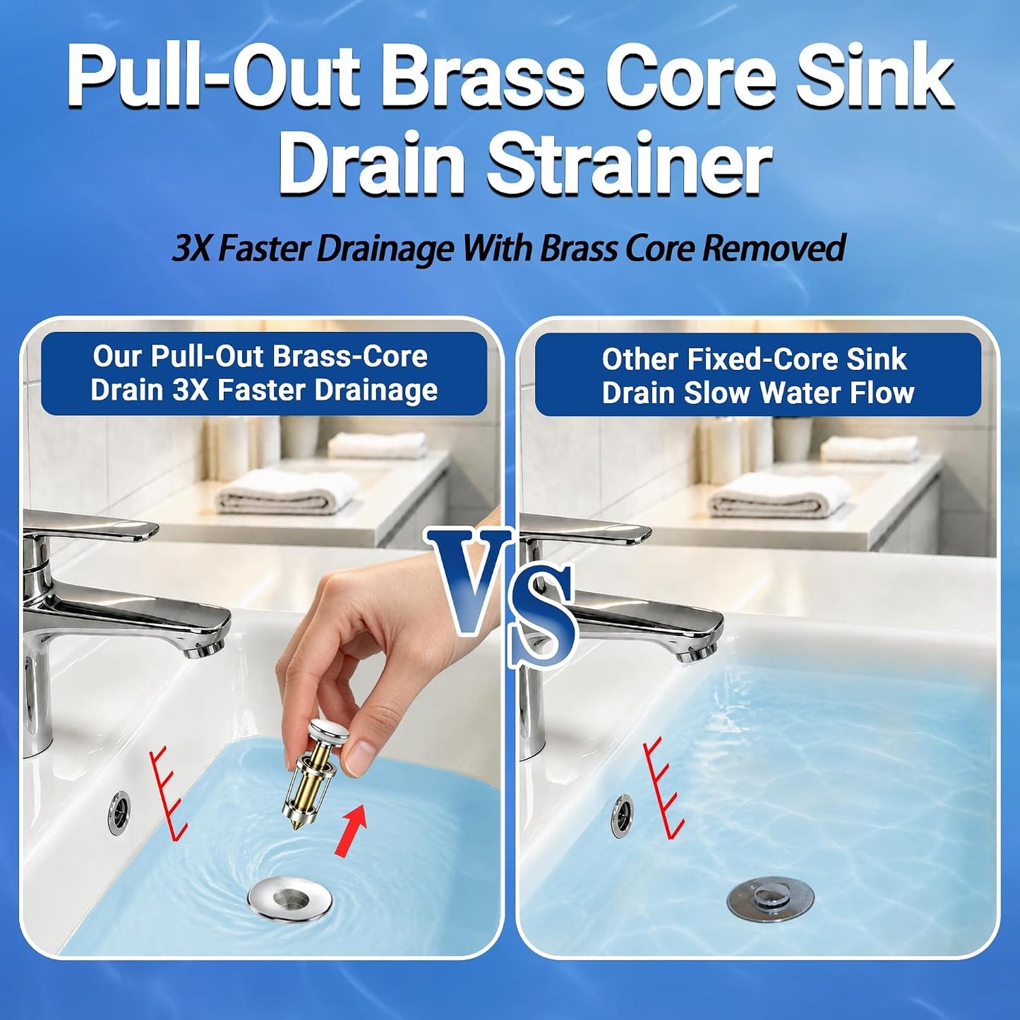 Bathroom Sink Drain Strainer, Pop-up Sink Drain Strainer with Removable Stainless Steel Strainer Basket Hair Catcher, Bathroom Sink Strainer for Bathroom Sink Stopper Replacement(1PCS)