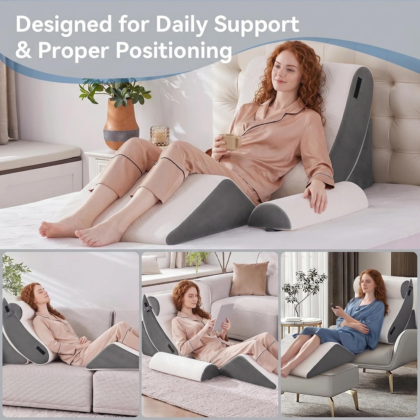 5PCS Wedge Pillow Set for After Surgery,Bed Pillow for Sleeping | Memory Foam Orthopedic Back Pillow for Pain Relief and Acid Reflux, Adjustable Sitting Up for Bed Post Surgery Pillow Green