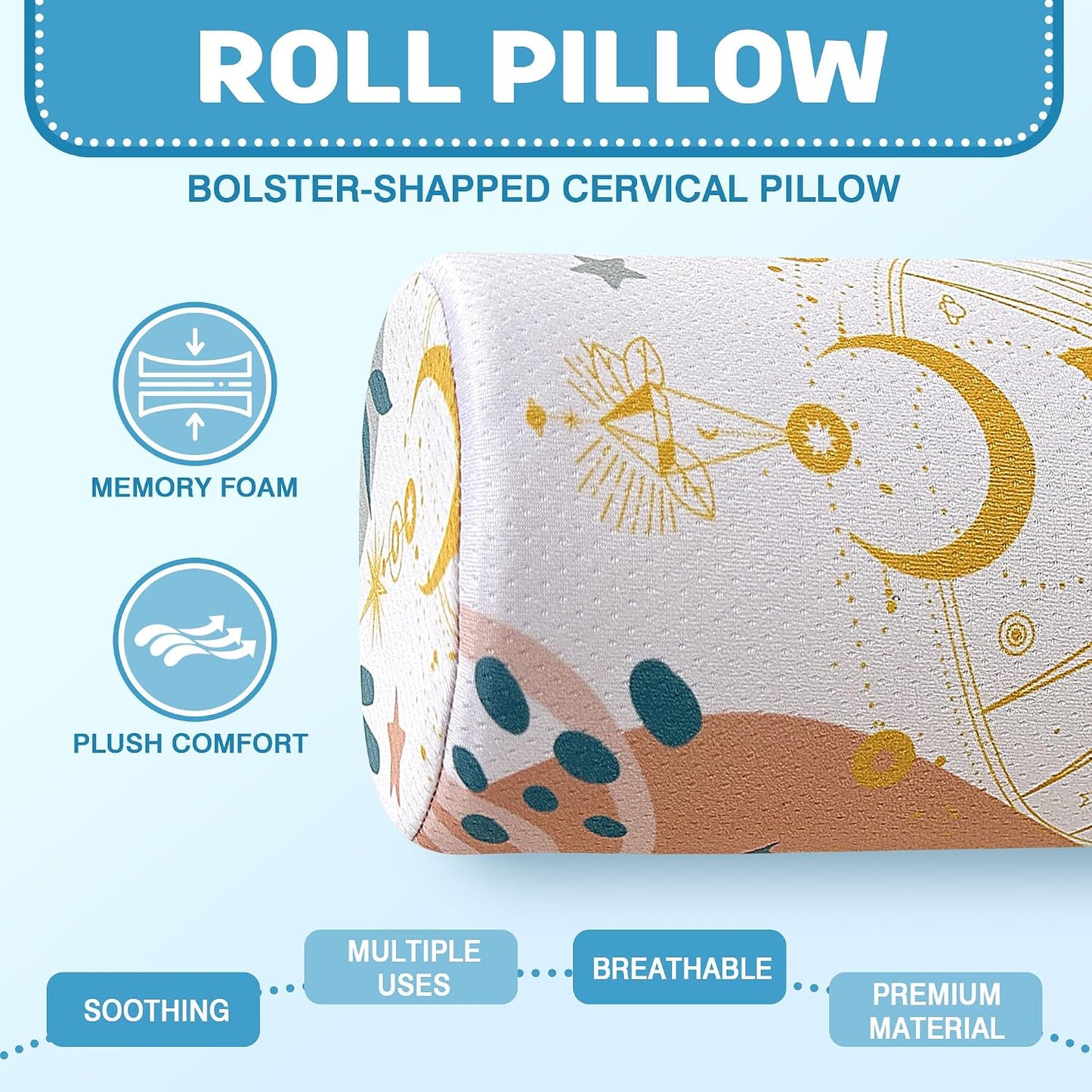 Neck Roll Pillow for Sleeping,Ergonomic Cylinder Tube Pillows for Cervical Spine and Neck Support,Versatile Roll Pillow for Bed,Office,and Travel,Memory Foam Bolster with Washable Cover