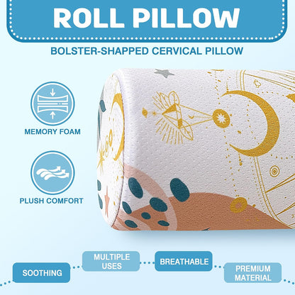 Neck Roll Pillow for Sleeping,Ergonomic Cylinder Tube Pillows for Cervical Spine and Neck Support,Versatile Roll Pillow for Bed,Office,and Travel,Memory Foam Bolster with Washable Cover