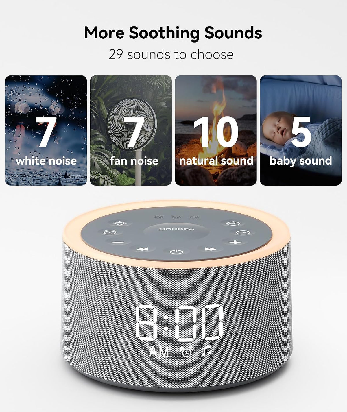 Dreamegg D1+ Sound Machine Alarm Clock, 29 Soothing Sounds with Night Light
