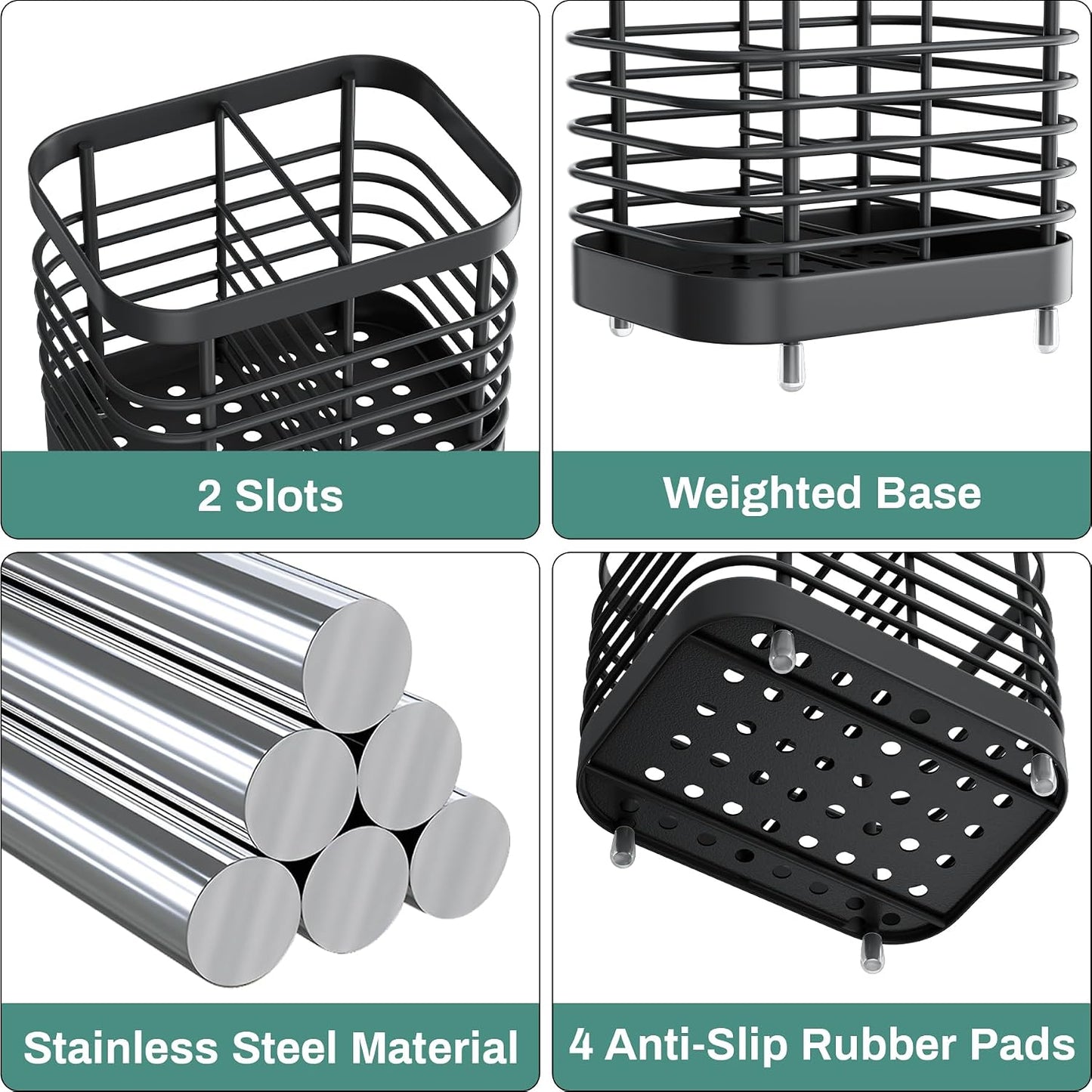 Stainless Steel Electric Toothbrush Holder for Bathroom with Drainage | Anti-Slip Countertop Tooth Brush Holder Caddy Stand, Toothbrush and Toothpaste Organizer, Black Bathroom Accessories Decor