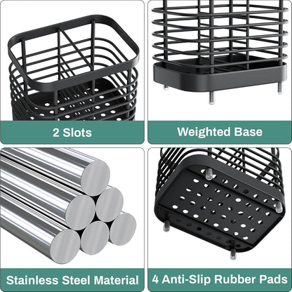 Stainless Steel Electric Toothbrush Holder for Bathroom with Drainage | Anti-Slip Countertop Tooth Brush Holder Caddy Stand, Toothbrush and Toothpaste Organizer, Black Bathroom Accessories Decor