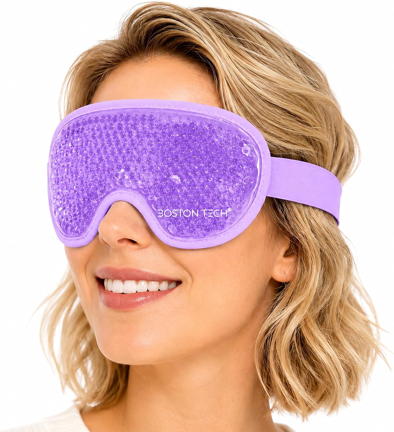 Boston Tech EyeCool Hot & Cold Gel Eye Mask, Reusable Cooling Eye Mask for Puffy-Looking & Tired Eyes, Flexible Gel Beads, Adjustable Strap, (Blue)