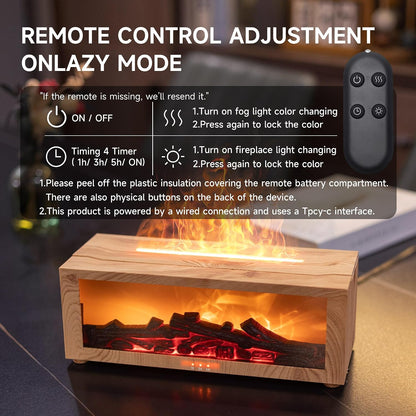 TMEHM Fireplace Flame Air Diffuser Humidifier,7 Colors Aromatherapy Essential Oil Diffuser,Ultrasonic Aroma Humidifier with Timer for Home,Bedroom,Office,Yoga (Black)