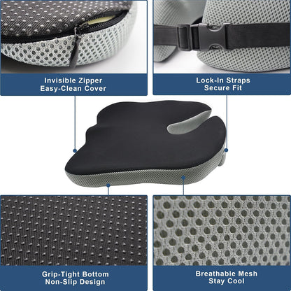 Seat Cushion for Office Chair, Wedge Car Seat Cushion, Memory Foam Truck Seat Cushion for Sciatica Tailbone Pain Relief, Long Driving, Coccyx