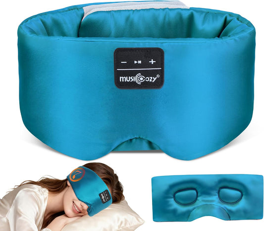 MUSICOZY 3D Mulberry Silk Sleep Mask Bluetooth 5.4 Headphones Full Coverage | Luxury Silk Eye Mask with Blackout Design Ultra Thin Speakers, Side Sleeper Comfort for Travel Relaxation Gifts for Men Women