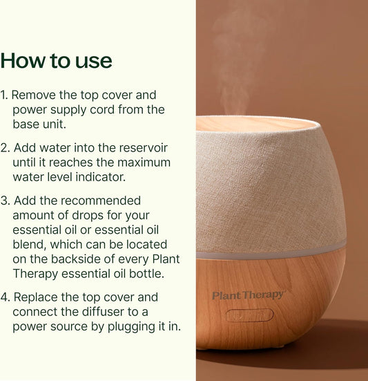Plant Therapy Home Drift Linen Essential Oil Diffuser, Stylish Linen Cover Adds a Soft, Natural Touch to Any Space, Intermittent & Continuous Mist, Color-Changing Light, 320 Square Feet Coverage