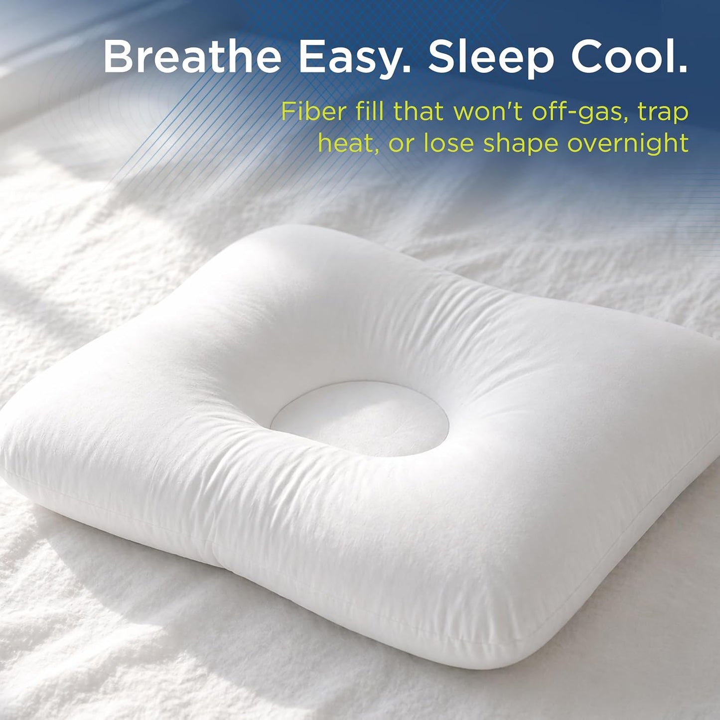 Next-GEN Deluxe Neck & Cervical Pillow – Breathable Fiber Fill D-Shaped Contour for Neck Pain & Headache Relief – Dual Roll for Back & Side Sleepers – Latex Free – Midsize 22"x15" White