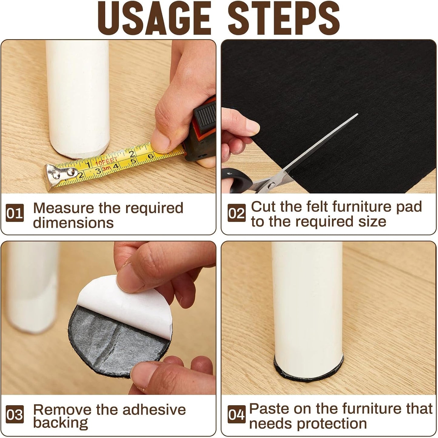 Fullhawl Large Felt Furniture Pads 8 x 60 Inch Non Slip Self Adhesive Heavy Duty Cuttable Strip Roll Felt Sheet Tape for Protecting Hardwood Floors Chair Wall, White
