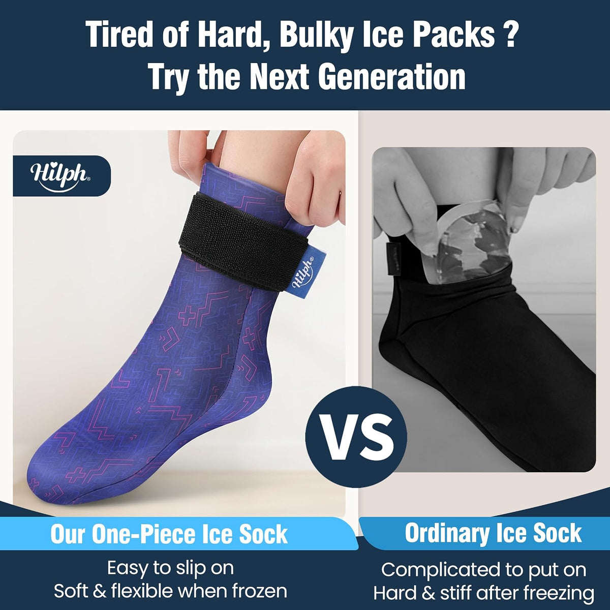 Hilph Ice Pack Sock for Full Foot Pain Relief, Hot Cold Therapy Sock