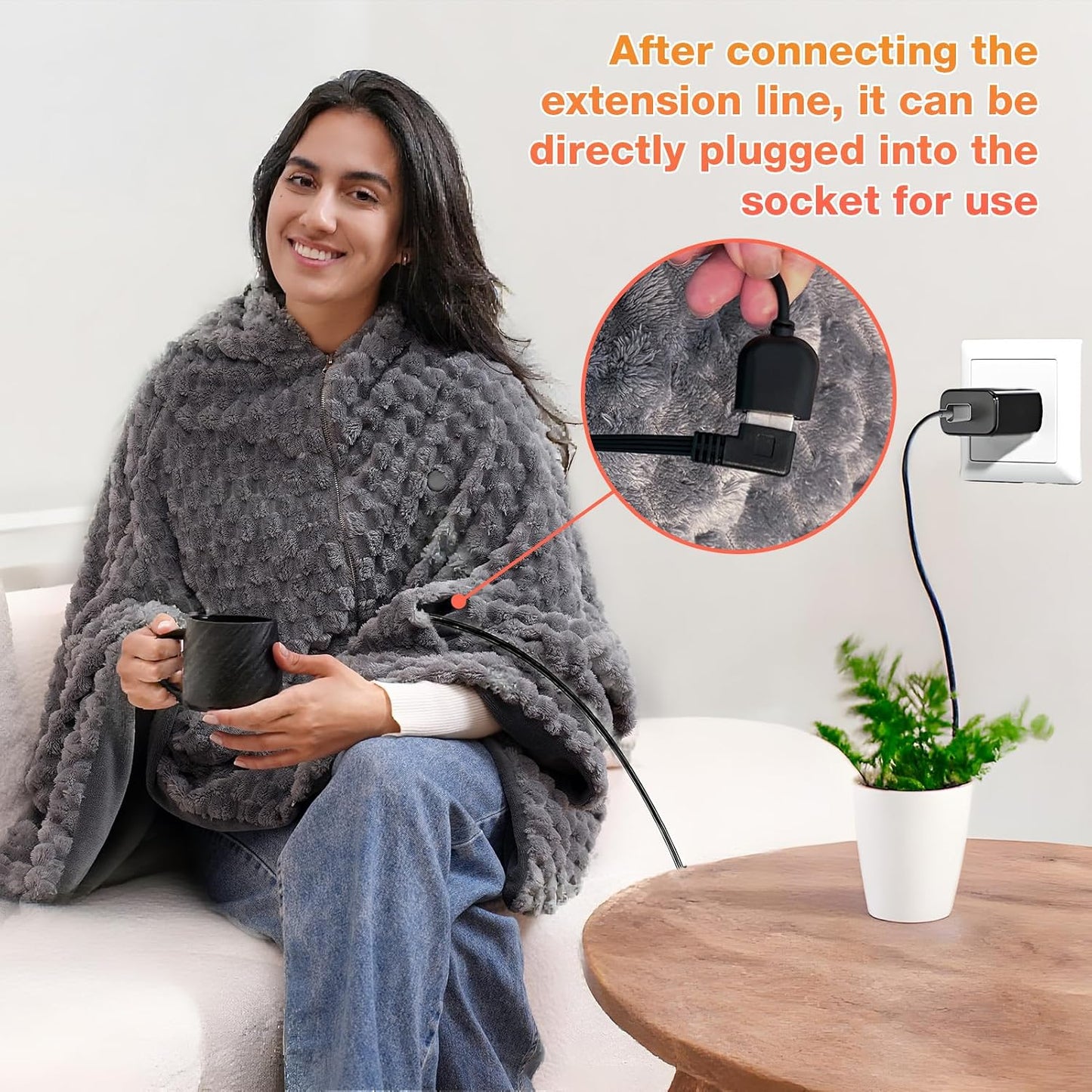 Cordless Battery Operated Heated Blanket, Wearable Heating Throw for Car,Camping,Office Warm Gift Machine Washable Super Cozy Soft Blanket with 10000 mAh Battery Pack 3 Heating Levels 63" X 35"