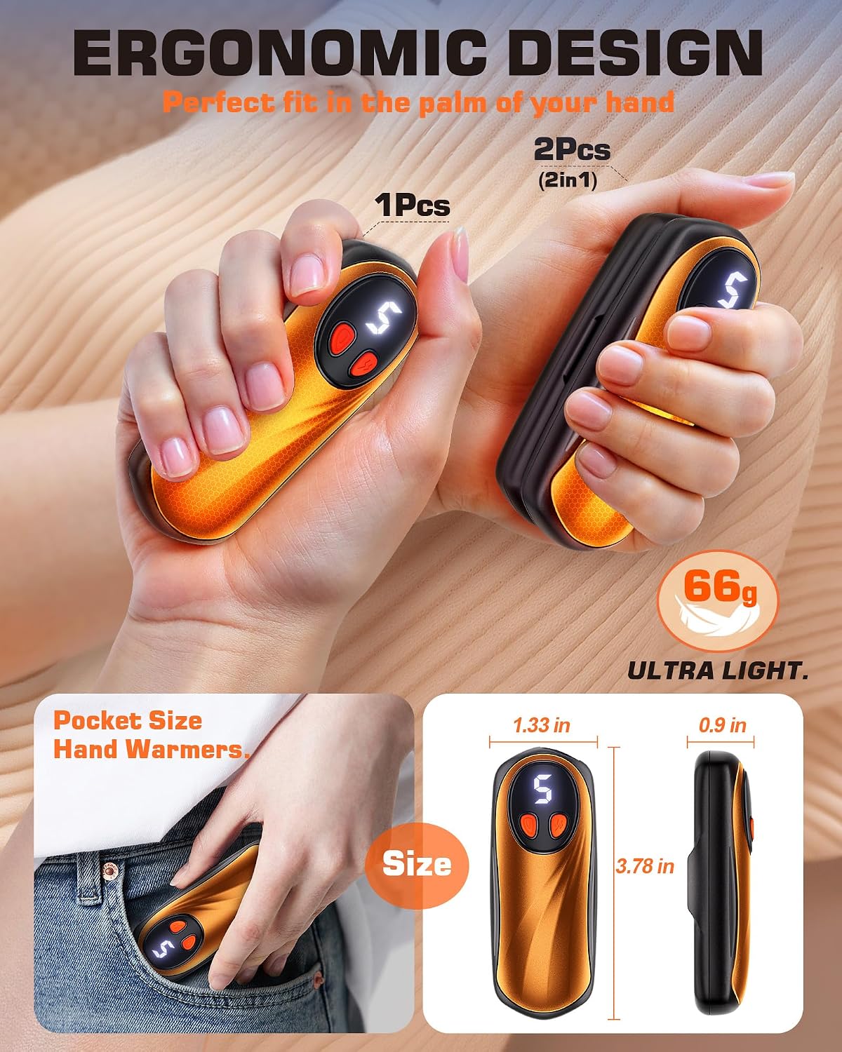 Hand Warmers Rechargeable 2 Pack, 6000mAh Electric Hand Warmers, Silver