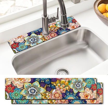 Sink Faucet Absorbing Mat, 2 Pack Drying Mat Around Faucet Sink Splash Guard Behind Faucet Sinkmat For Kitchen Bathroom Island Rv 24 * 5.5 Inch (60 * 14 cm)