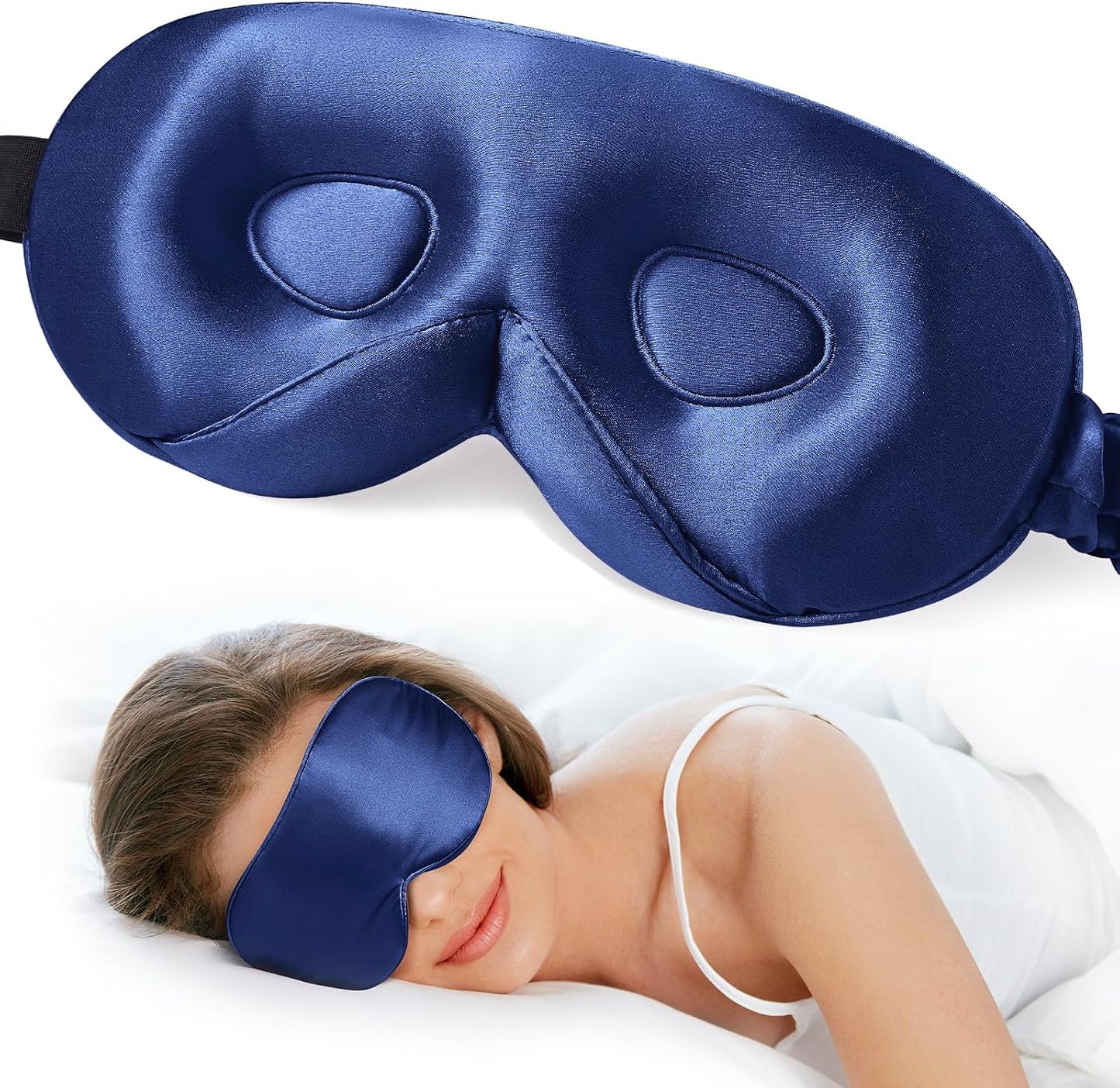 LitBear 100% 22 Momme Mulberry Silk Sleep Mask - 3D Contoured Eye Mask for Men & Women, Soft Breathable Sleeping Mask with Adjustable Strap, Perfect Blocks Light for Sleeping (Black)