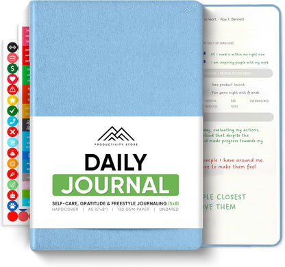 Best Daily Journal for Men & Women - Gratitude, Manifestation & Guided Journal with Prompts for Personal Growth (A5, Blue) - PRODUCTIVITY STORE