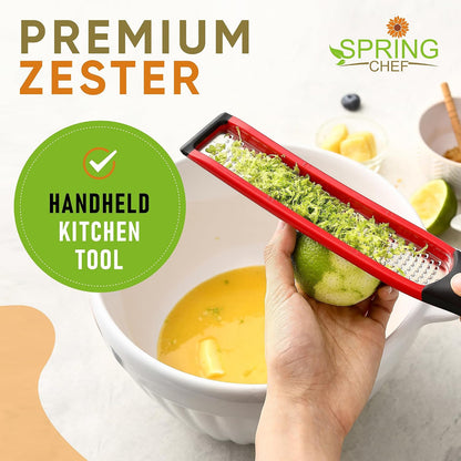Spring Chef Stainless Steel Lemon Zester - Garlic & Ginger Grater - Gray | Premium Zester with Blade Cover, Cheese Grater with Handle for Parmesan, Nutmeg, Lime - Durable Citrus Zester, Fine Shred