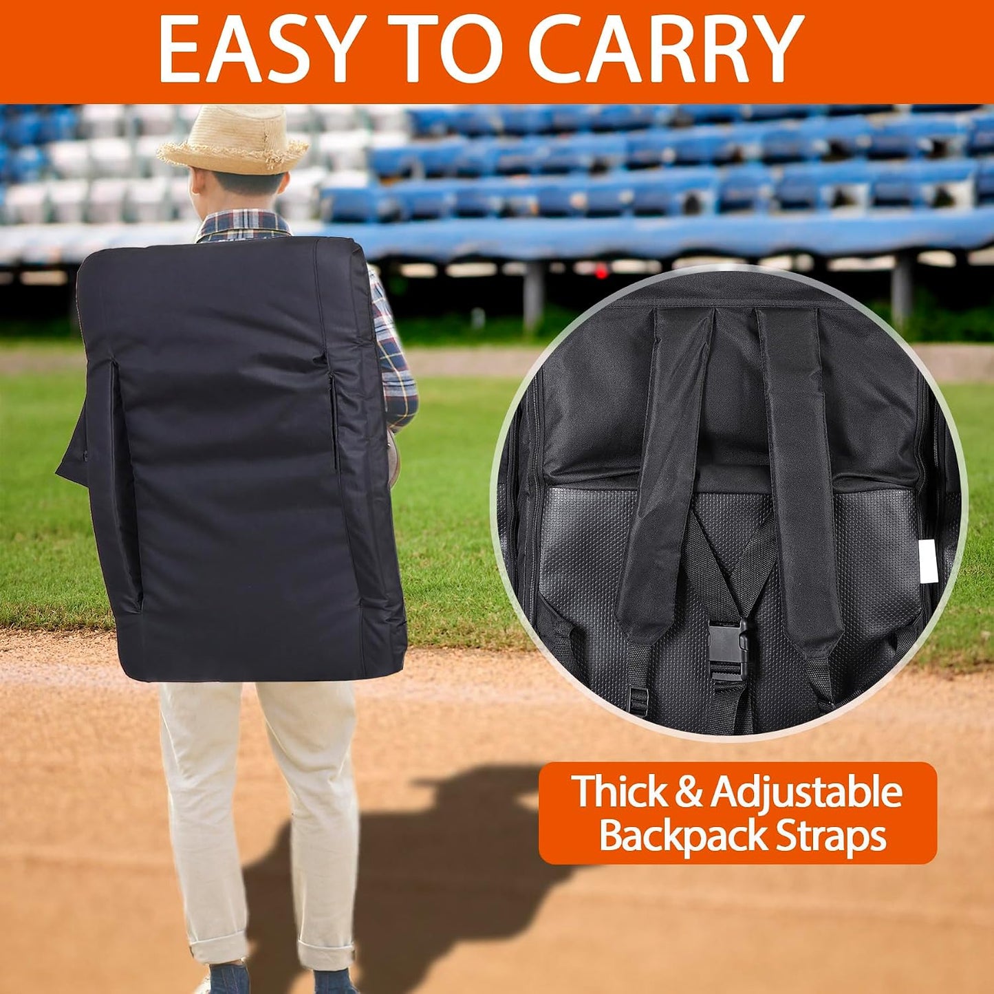 LEMY 20.5"/ 25" Wide Adjustable Stadium Seat for Bleachers Portable Water Resistant Stadium Chair with Back/Arms/Cushion for Outdoor or Indoor