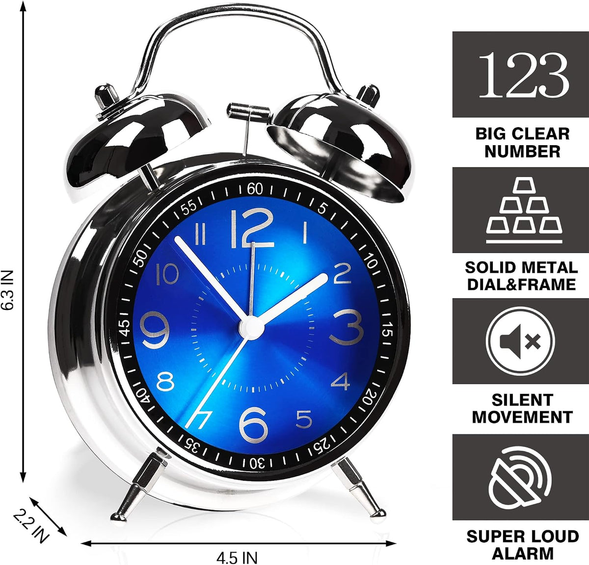 AYRELY® Super Loud Alarm Clock for Heavy Sleepers, 4.5 Inch Twin Bell Retro