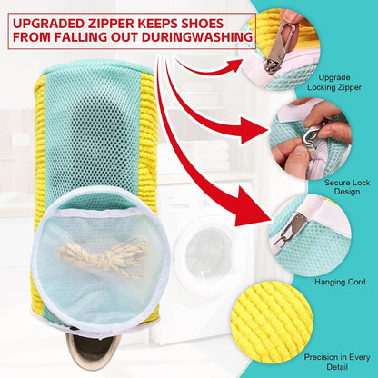 Shoe Washing Machine Bag Reusable Sneaker Washing Bag with Built-in Fluffy Brushes for 360° All-Around Cleaning, Laundry Shoe Bag is Designed for Washer and Dryer （Yellow 2pcs）