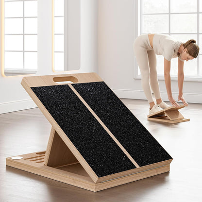 Frylr Portable Wooden Slant Board for Calf Stretching and Exercise, Adjustable Incline Wedge for Squats and Balance