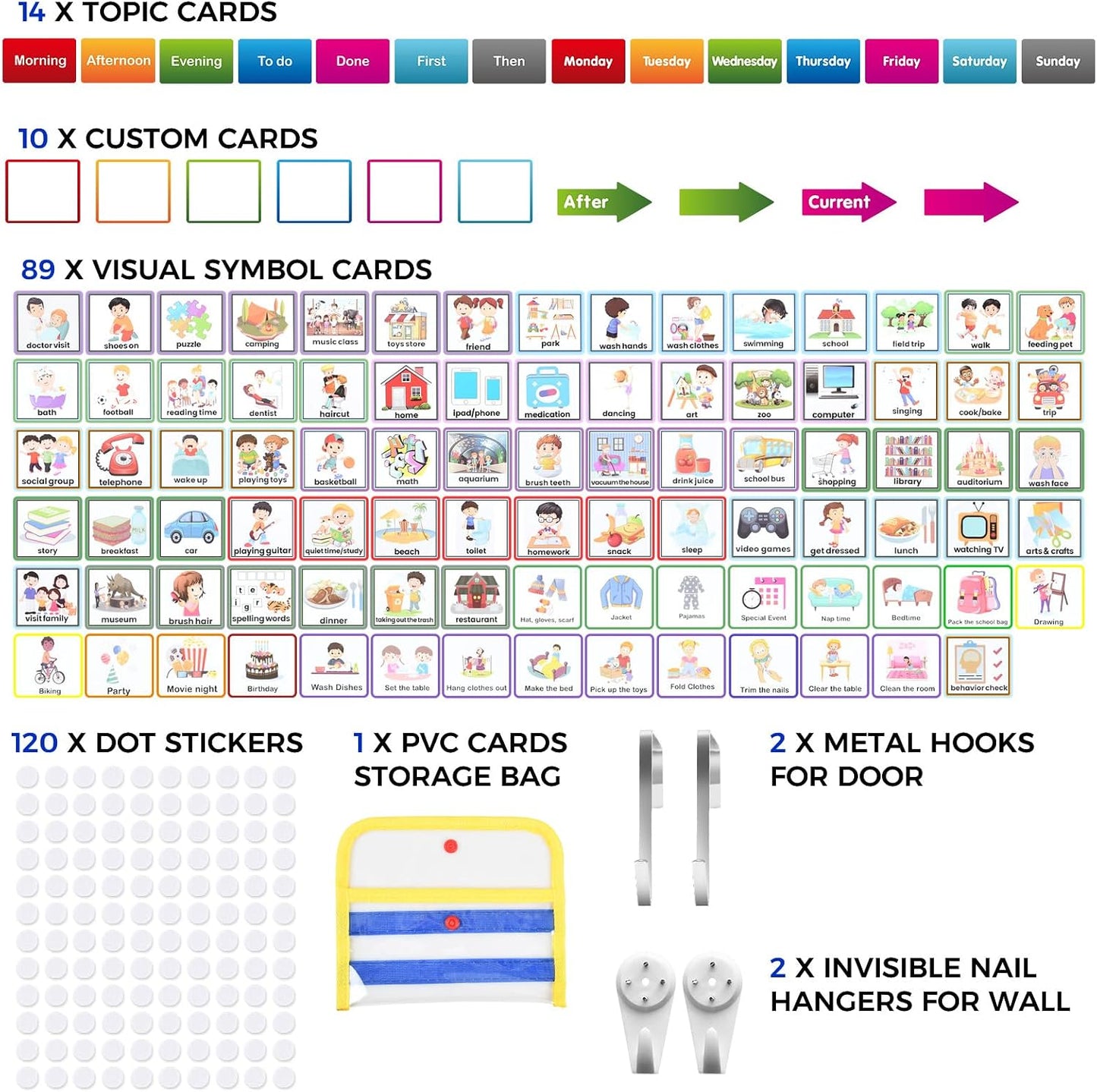KIKIGOAL Kids Visual Schedule Calendar Chart, 2 in 1 Autism Daily Chore Routine Chart with 96 Cards Autism Learning Materials Bedtime Routine for Toddlers Home School