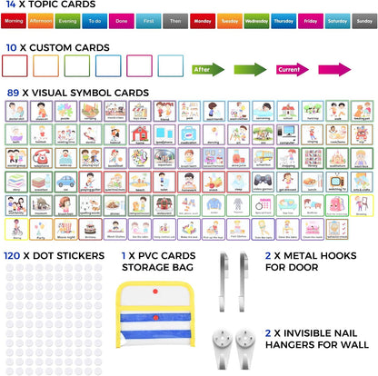 KIKIGOAL Kids Visual Schedule Calendar Chart, 2 in 1 Autism Daily Chore Routine Chart with 96 Cards Autism Learning Materials Bedtime Routine for Toddlers Home School
