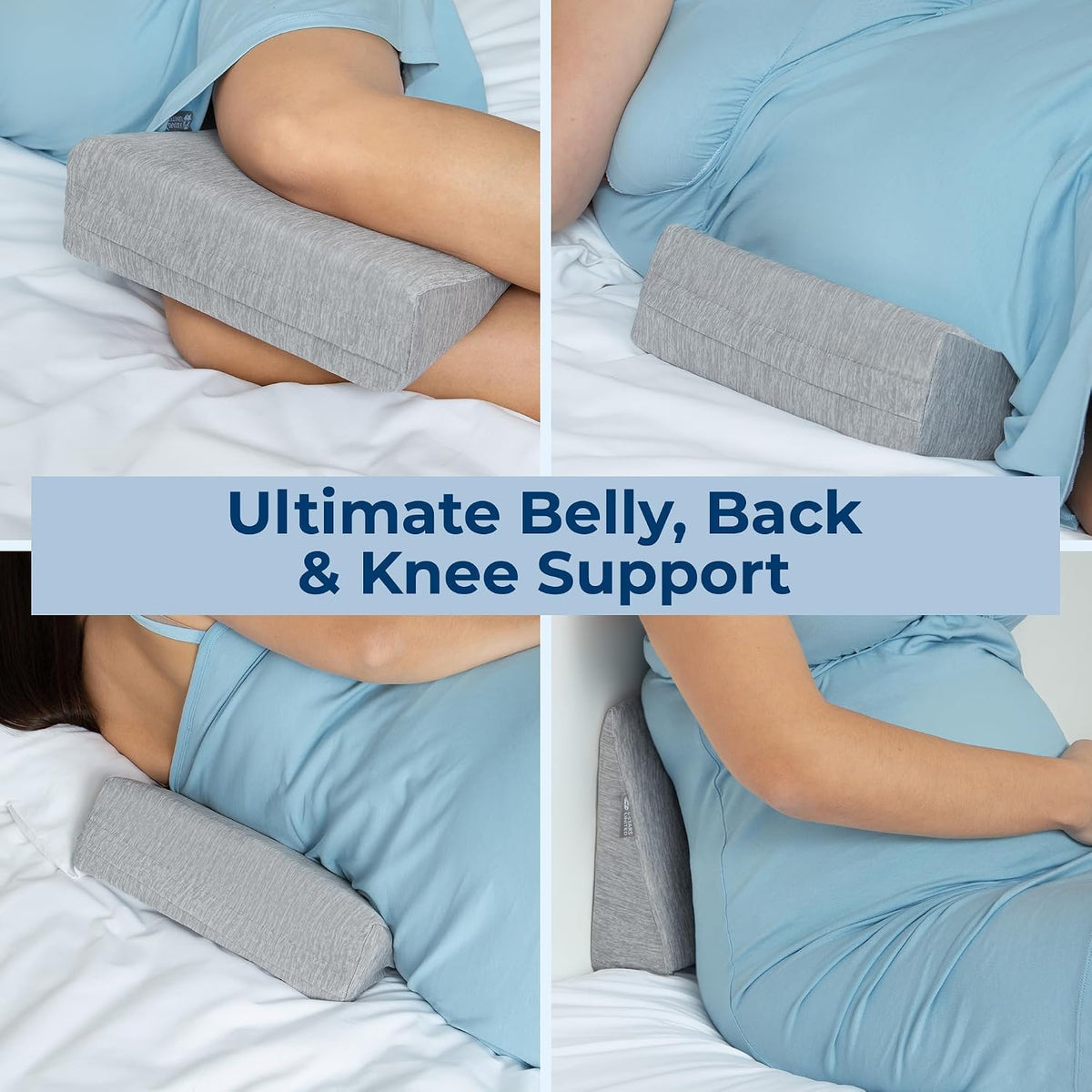 5 STARS UNITED Small Knee Pillow for Side Sleepers – Wedge Firm Foam Support for Belly, Back & Knees – Compact Maternity Cushion for Travel & Pregnancy Relief, Arctic Gray