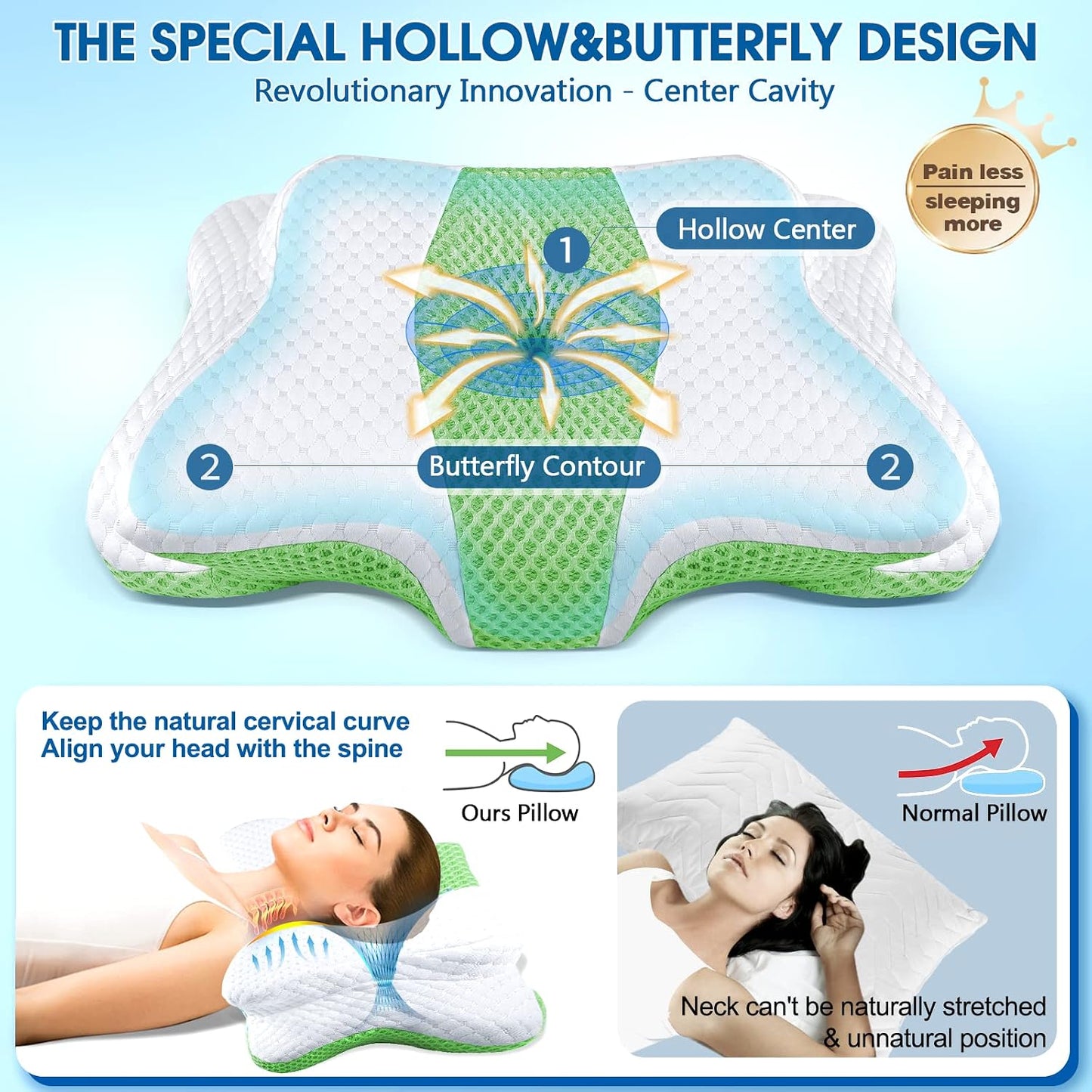 CHxxy Memory Foam Pillows, Cervical Pillow for Neck & Shoulder Pain Relief | Ergonomic Contour Bed Pillow, Soft for Side Sleep Stomach Sleeping and Back Sleeper-Queen Size&Grey