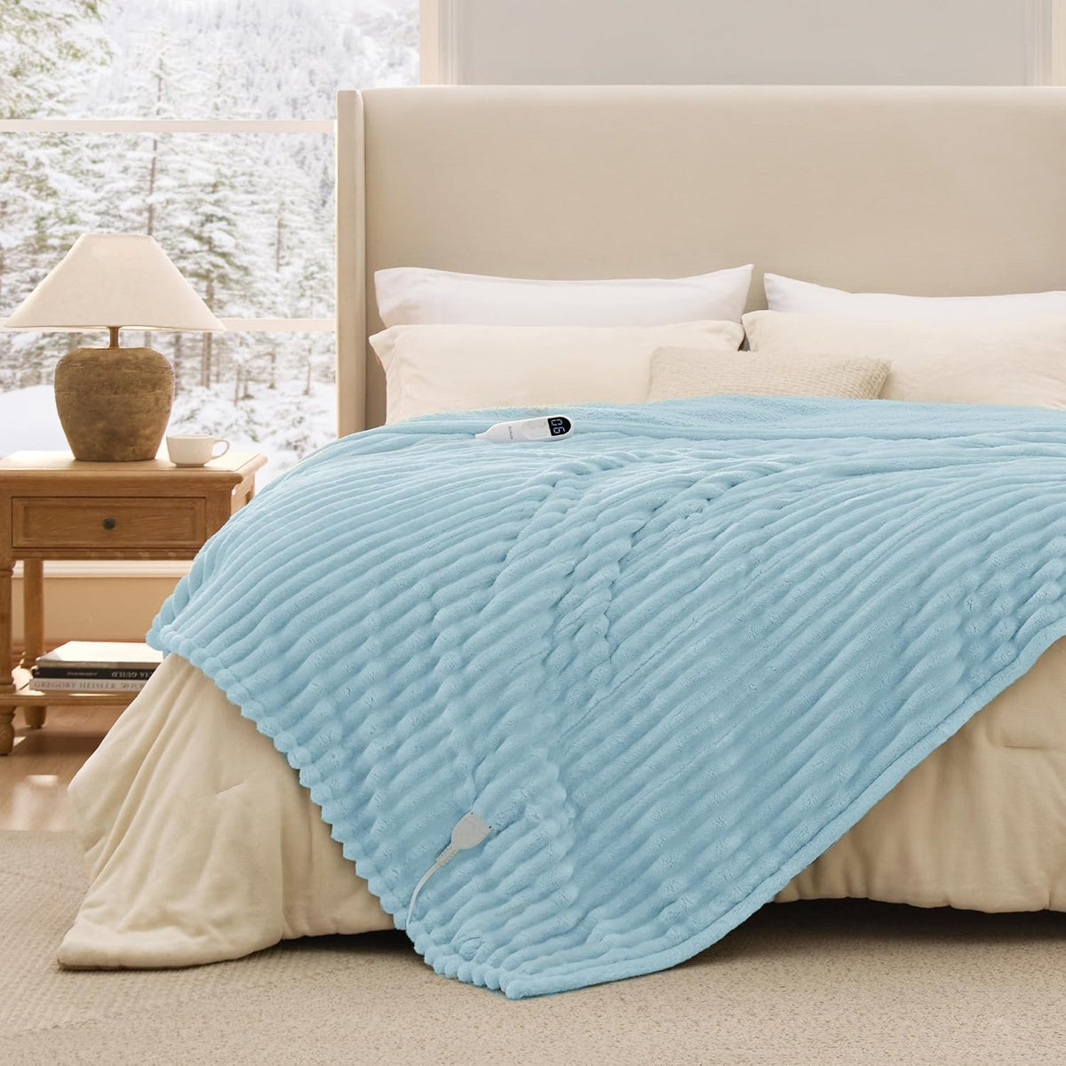 Bedsure Heated Blanket Electric Throw - Thick Striped Fast Heating Electric Blanket with Preheat Function, 6 Heat & 6 Timer (Up to 10H), 8H Auto Off, ETL Certified, Gifts for Women (50"x60", White)